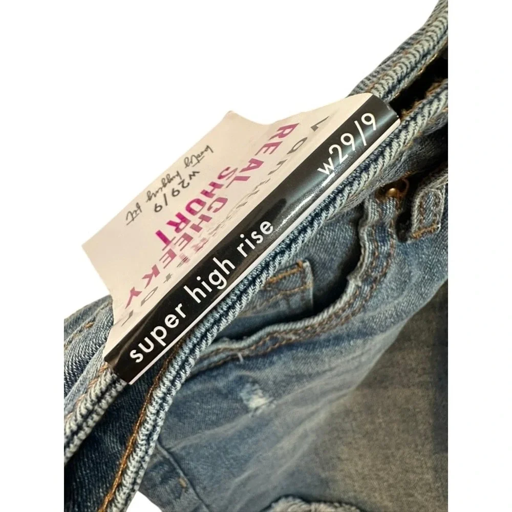 Vanilla Star Womens Cheeky Shorts 9 Blue High Rise Distressed Denim Festival‎